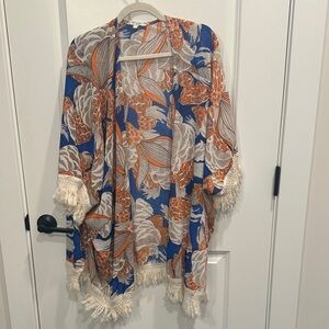 Entro Blue and Orange Floral Swim Coverup